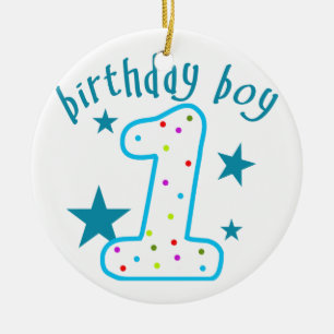 1st Birthday Baby Boy Stars Ceramic Tree Decoration