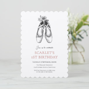 1st Birthday Baby Girl Black and White Invitation