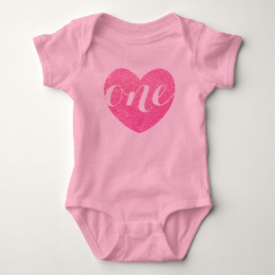 1st Birthday Baby Girl Glitter heart-Print Pink Bodysuit