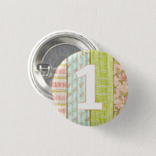 1st Birthday Baby Shabby Chic Roses Cottage Wood 3 Cm Round Badge
