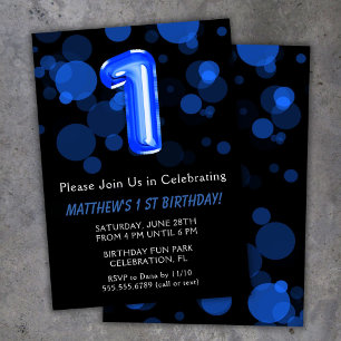 1st Birthday Balloons Kids Blue Boy Party Invitation