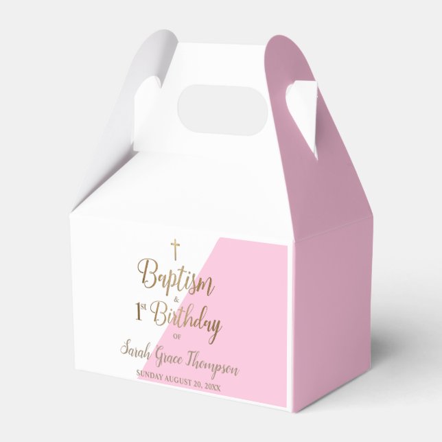 1st Birthday baptism Pink baby girl Favour Box (Back Side)