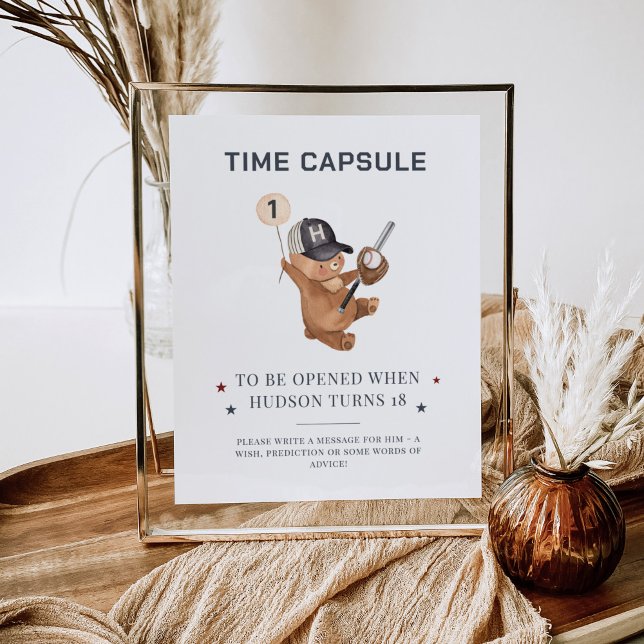 1st Birthday Baseball Bear - Time Capsule Poster (Rookie 1st Birthday Bear - Time Capsule Poster)