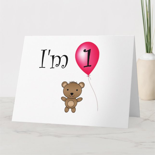 1st Birthday bear red balloon Card (Front)