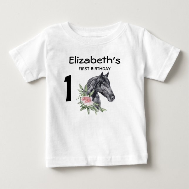1st Birthday Beautiful Horse Head Portrait  Baby T-Shirt (Front)