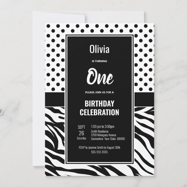 1st Birthday Black and White Party Invitation (Front)