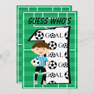 1st Birthday Blue and White Soccer Goal Invitation