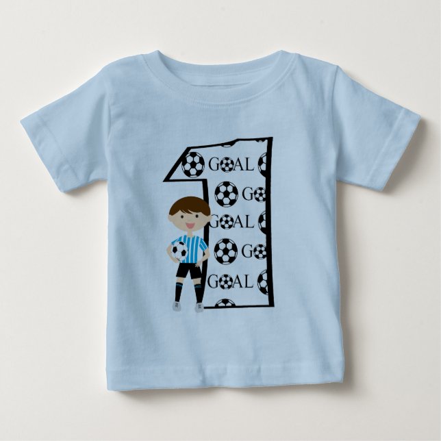 1st Birthday Blue and White Soccer Goal T-Shirt (Front)