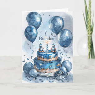 1st Birthday Blue Astronaut Rocket Boy Name Card