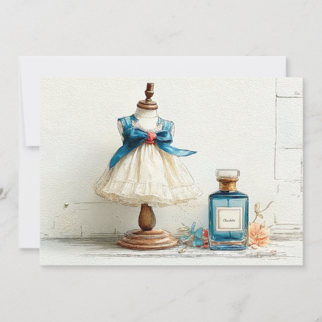1st Birthday Blue Couture Perfume Theme Invitation (Front)