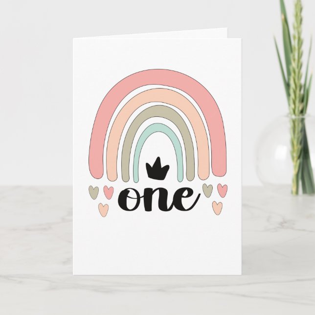 1st Birthday Boho Rainbow Party Kids 1 Year Old Card (Front)