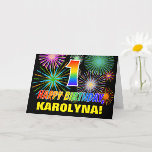1st Birthday: Bold, Fun, Fireworks, Rainbow 1 Card