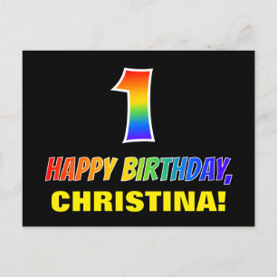1st Birthday: Bold, Fun, Simple, Rainbow 1 Postcard