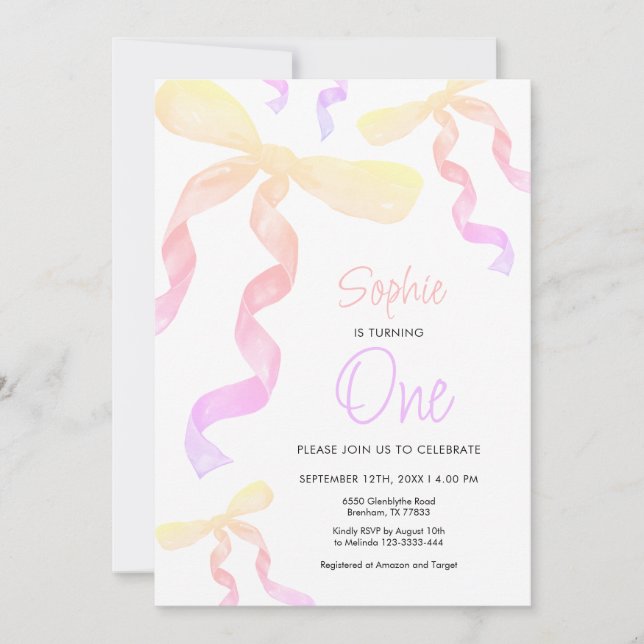 1st Birthday Bow Invitation (Front)