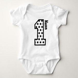 1st Birthday Boy Black Polka Dot One Year Old N004 Baby Bodysuit