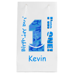 1st Birthday Boy Blue Camo One Year Old B3BZ Small Gift Bag