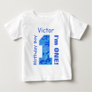 1st Birthday Boy BLUE CAMO Year Custom Name C01 Baby T-Shirt