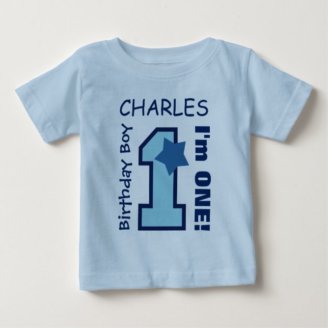 1st Birthday Boy BLUE One Year Custom Name A07E4 Baby T-Shirt (Front)