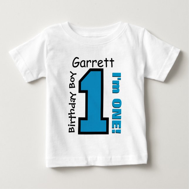 1st Birthday Boy BLUE One Year Custom Name V007A Baby T-Shirt (Front)