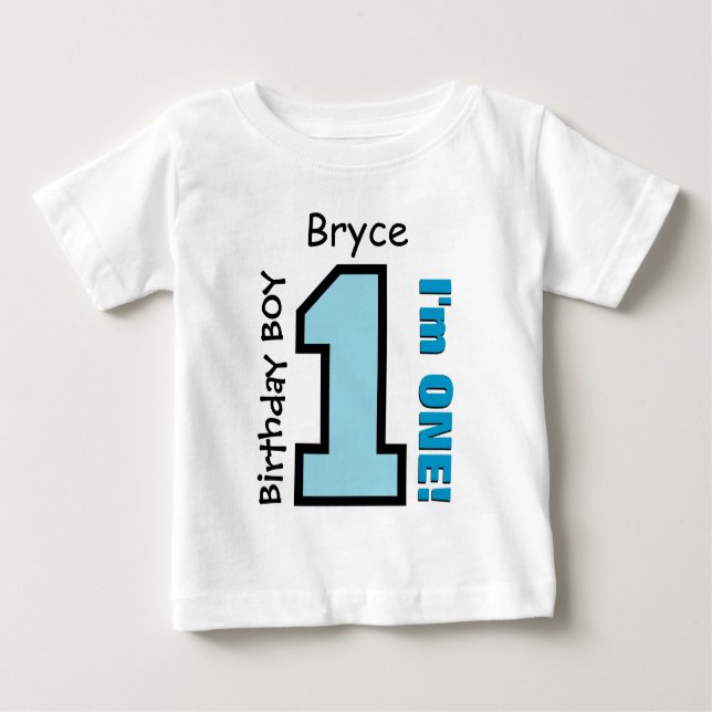 1st Birthday Boy BLUE One Year Custom Name V07G Baby T-Shirt (Front)