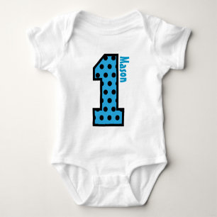 1st Birthday Boy Blue Polka Dots One Year Old N002 Baby Bodysuit