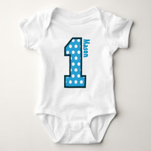 1st Birthday Boy Blue Polka Dots One Year Old N003 Baby Bodysuit