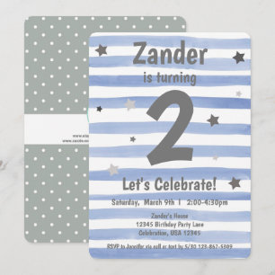 1st birthday boy blue star  invitation