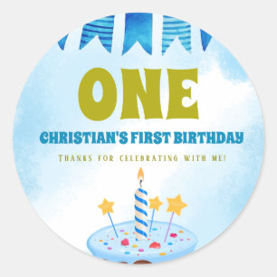1st Birthday Boy Cake Classic Round Sticker