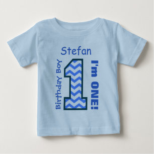1st Birthday Boy CHEVRON One Year Custom Name V14A Baby T-Shirt