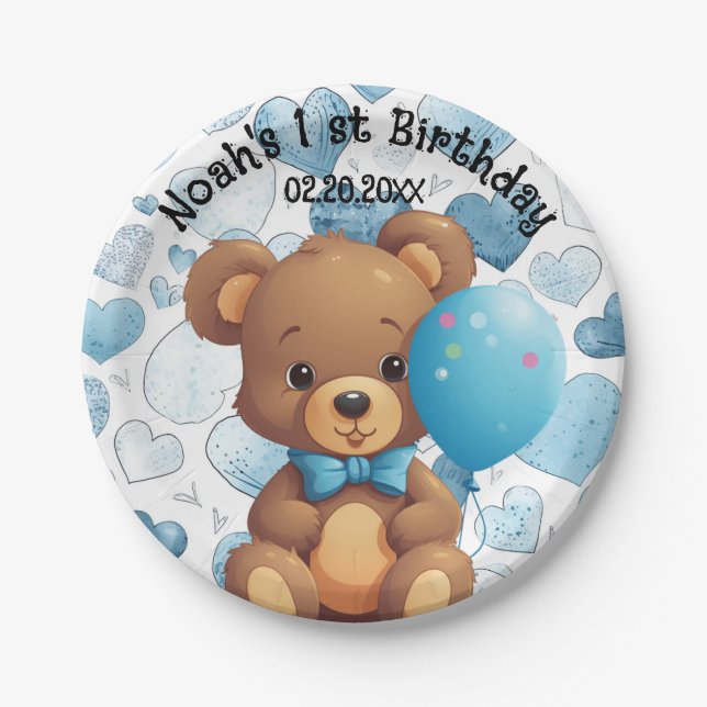 1st Birthday Boy Custom Name Paper Plate (Front)