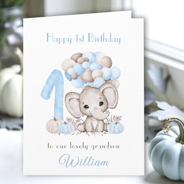 1st Birthday Boy Fall Pumpkin Elephant Balloons Card (1st Birthday Boy Fall Pumpkin Elephant Balloons Card)