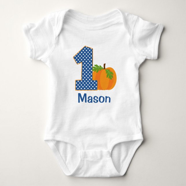 1st Birthday Boy Fall Pumpkin Personalised Baby Bodysuit (Front)