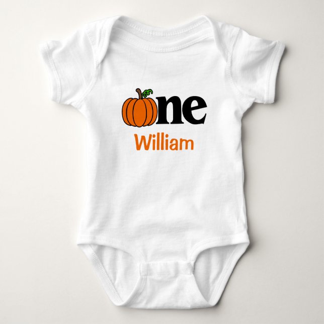 1st Birthday Boy Fall Pumpkin Personalised Baby Bodysuit (Front)