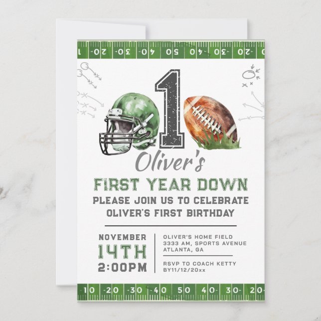 1st Birthday Boy Football Invitation Editable (Front)