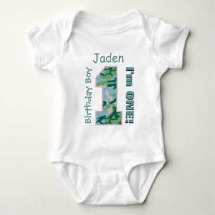1st Birthday Boy Green CAMO 1 Year Custom Name V02 Baby Bodysuit