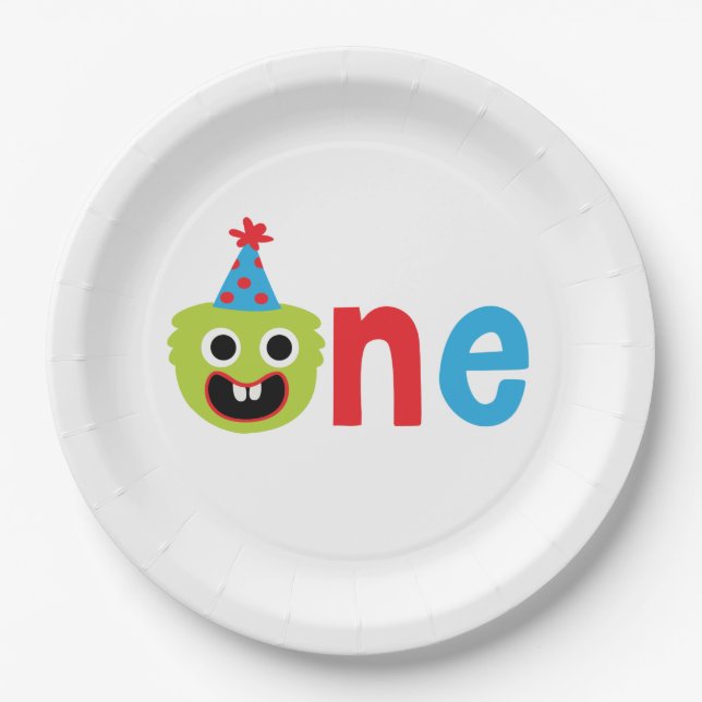 1st Birthday Boy Monster Party Theme  Paper Plate (Front)