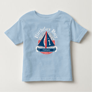 1st Birthday Boy Nautical Sailboat Patterns Toddler T-Shirt