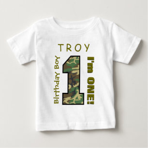 1st Birthday Boy One Year Camo Number V01L Baby T-Shirt
