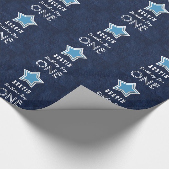 1st Birthday Boy One Year Old Navy White Star D053 Wrapping Paper (Corner)