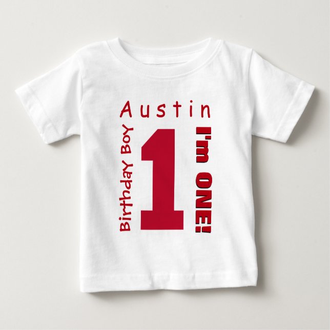 1st Birthday Boy One Year White Red Number V01R Baby T-Shirt (Front)