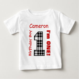 1st Birthday Boy PLAID 1 Year Custom Name V12B Baby T-Shirt