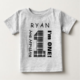 1st Birthday Boy PLAID One Year Custom Name A03 Baby T-Shirt