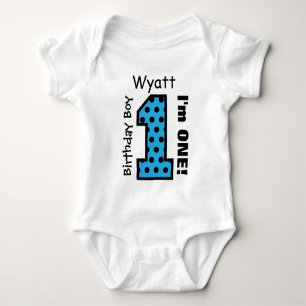1st Birthday Boy POLKA DOTS 1 Year Custom Name V11 Baby Bodysuit