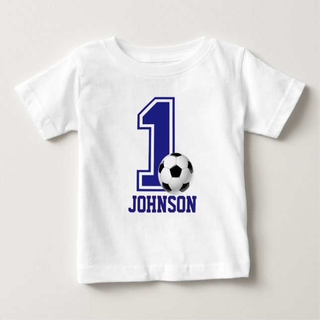 1st Birthday Boy soccer,football Personalised Baby T-Shirt (Front)