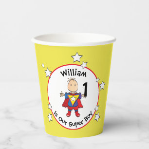 1st Birthday Boy Super Hero Cartoon fun Paper Cup