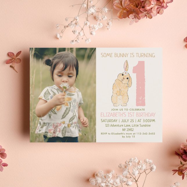 1st Birthday Bunny Daisy Photo  Invitation (Creator Uploaded)