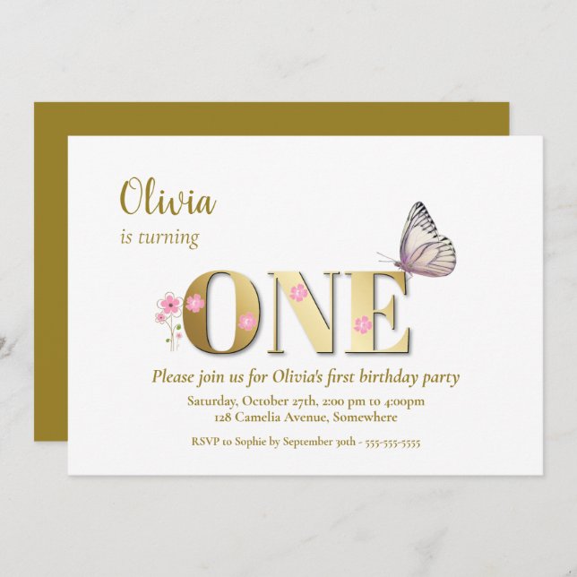 1st Birthday Butterfly Party Invitation (Front/Back)