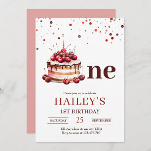 1st Birthday Cake Invitation, Girl 1st Birthday Invitation