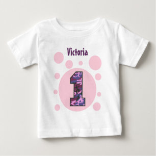 1st Birthday Camo and Bubbles One Year Old V14 Baby T-Shirt