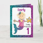 1st Birthday Card for Her - Mermaid Under the Sea<br><div class="desc">Wish that sweet baby girl a precious 1st birthday with this mermaid card that you can personalise with her name and your message</div>